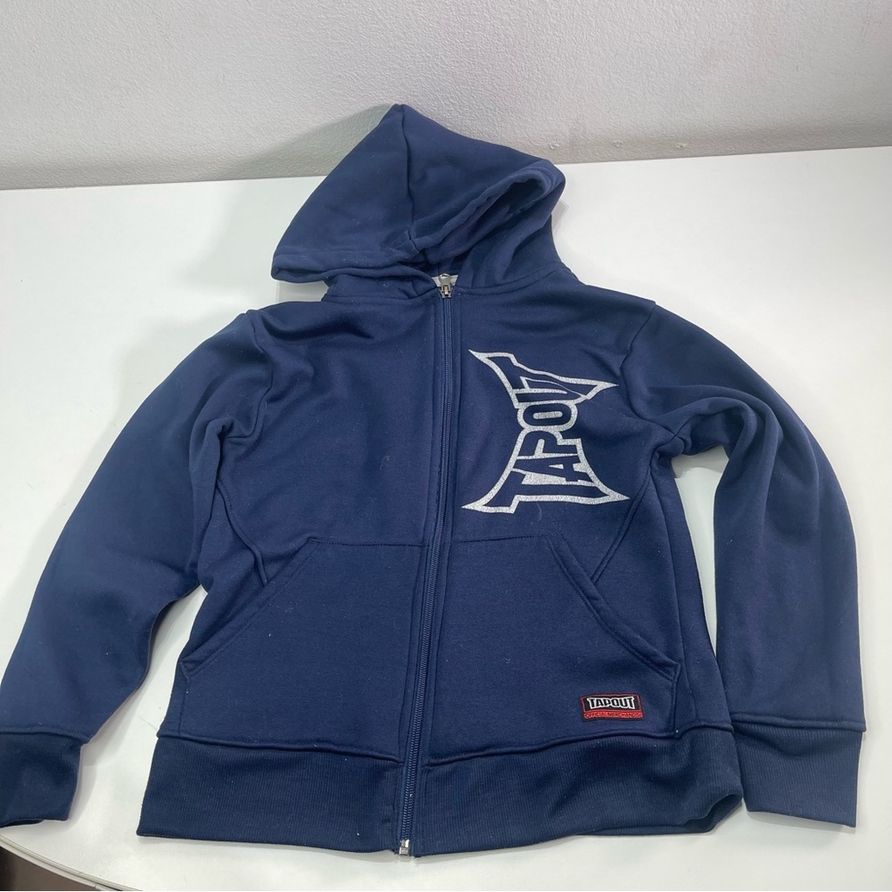 Tapout Hoodie Jacket Youth S 8 Blue Full Zip MMA Graphic Logo